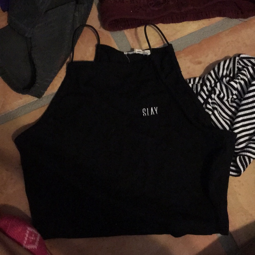 Black “slay” crop top
